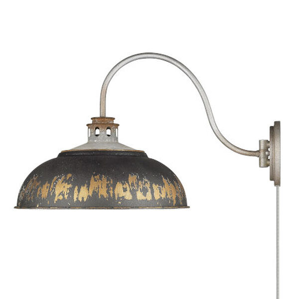 Kinsley Aged Galvanized Steel One-Light Articulating Wall Sconce with Antique Black Shade, image 4